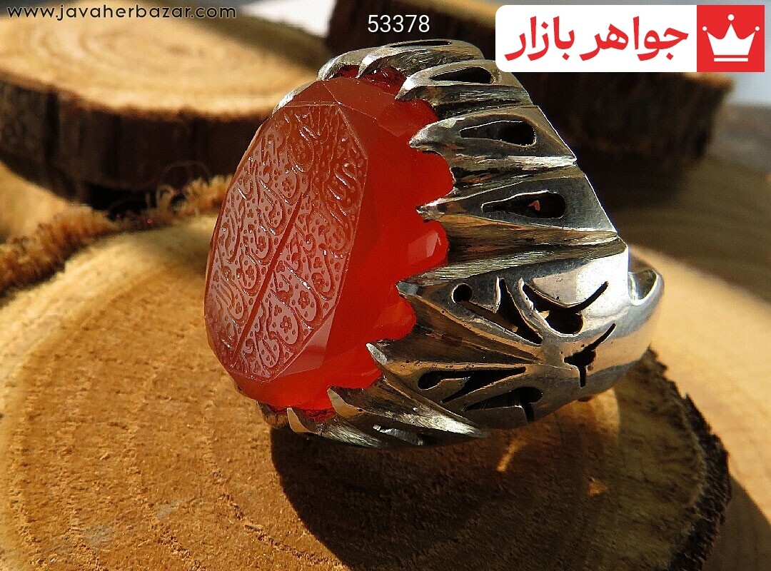 انگشتر نقره عقیق یمنی نارنجی الماس تراش مردانه دست ساز [رزق و روزی » و من یتق الله]